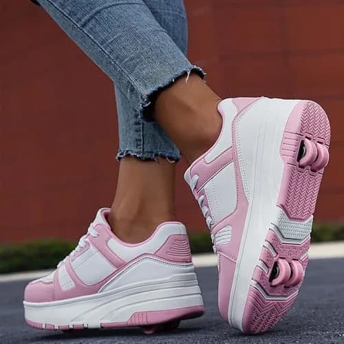ANEFUN Kids Roller Skate Shoes Pink-White 1135 | Detachable 4-Wheel Safety Sneakers thumbnail 3