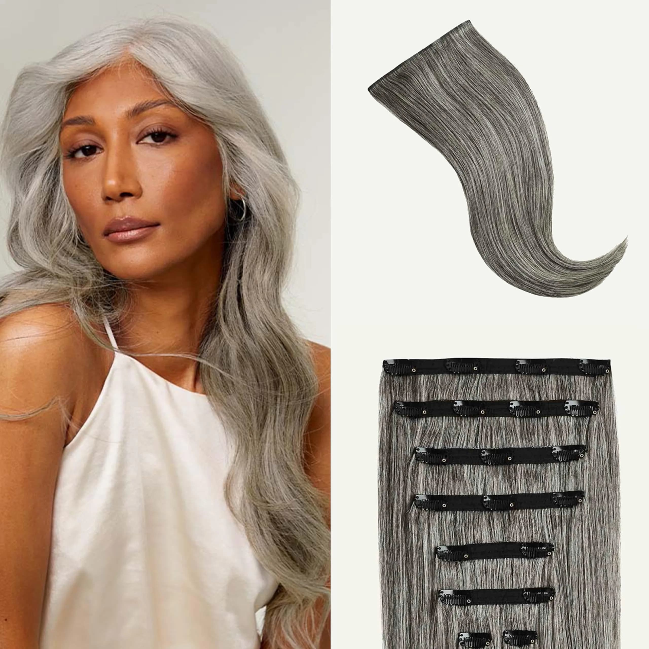 Luxy Classic Clip-In Hair Extensions Light Gray (G55) | 20 Inch, 160g, Natural Remy Human Hair