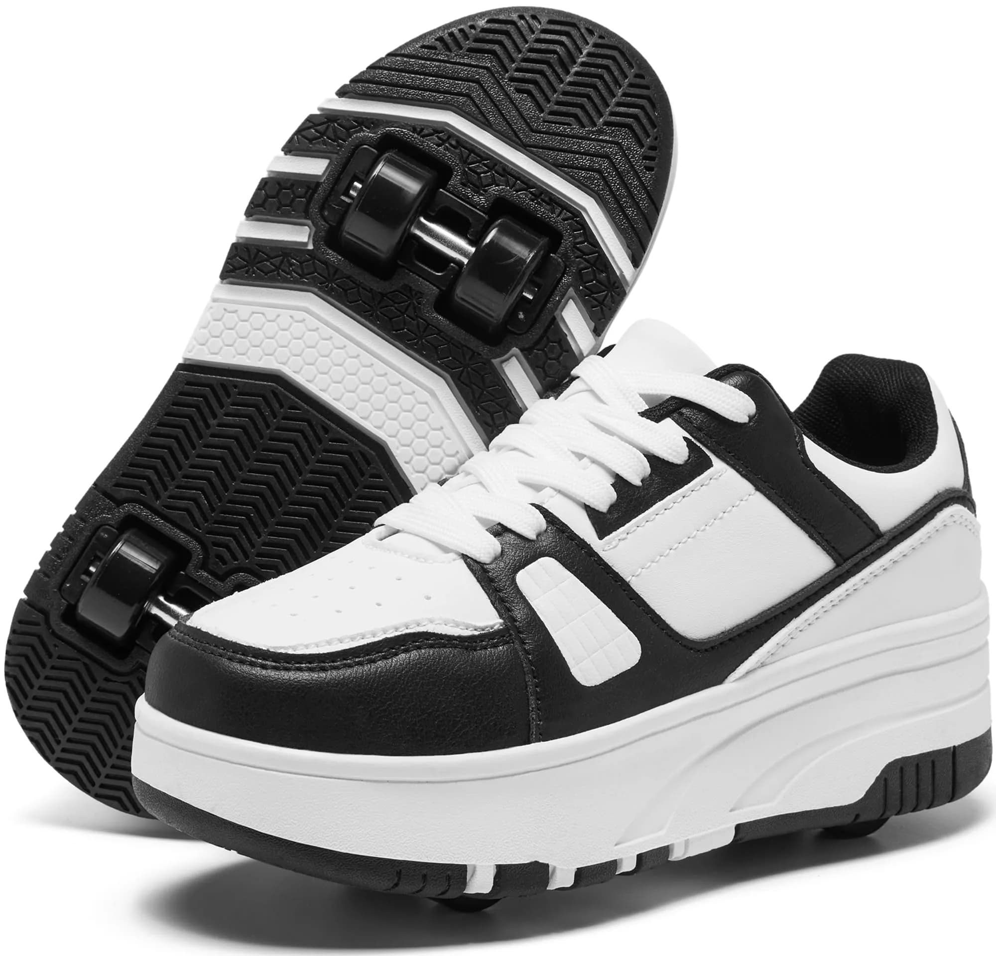 ANEFUN Detachable Wheeled Roller Skate Shoes for Kids Girls Boys, Black-White 1136, Size 6 Big Kid | Versatile Sneakers with Removable Wheels — Black-white 1135 / 3.5 Big Kid