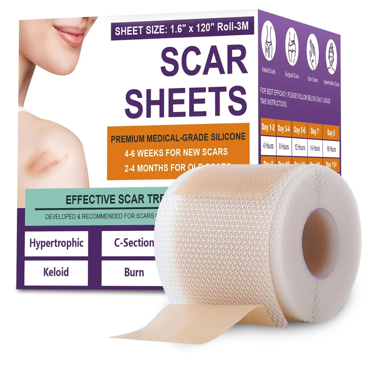 PSECICI Silicone Scar Sheets 3M (1.6" x 120") | Medical Grade Scar Tape for All Scar Types