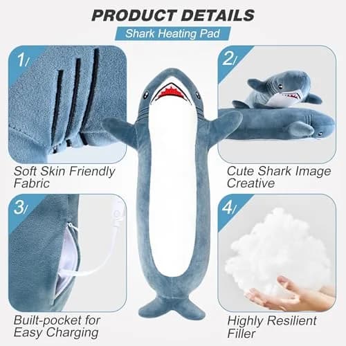 HOTHUGZ Shark Heating Pad for Period, Electric Belly & Back Warmth | USB Plush Shark thumbnail 5