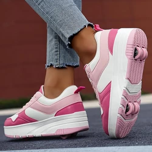 ANEFUN Kids Roller Skate Shoes 12 Little Kid Pink-White | Detachable 4-Wheel Safety Sneakers thumbnail 2