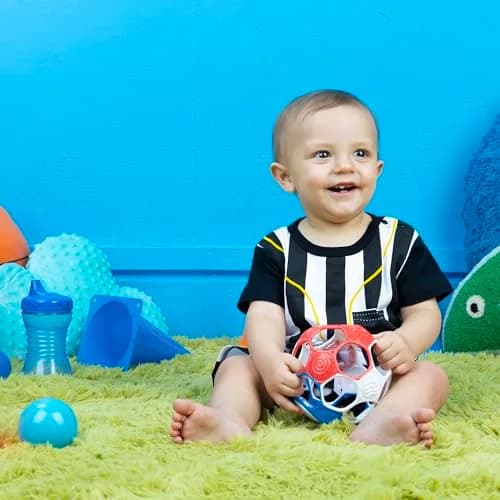 Bright Starts Oball Grippin' Goals Rattle Soccer Ball 2-Pack | Easy-Grasp Toy for Newborns & Up thumbnail 5