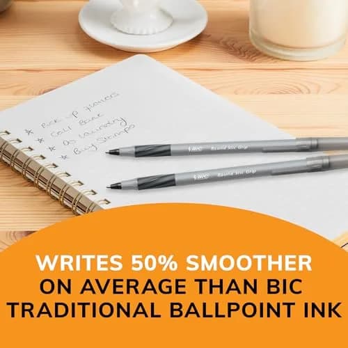 BIC Round Stic Grip Xtra Comfort Ballpoint Pen, Fine Point (0.8mm), Black, 12-Count (Pack of 4) | Smooth Ink Flow for Students & Office thumbnail 6