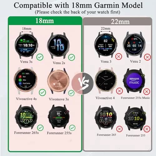 TUCOMO Slim Silicone Watch Band 18mm | Compatible with Garmin Venu 3S/4S, Vivoactive 4S, Forerunner 255s/265S | Soft Narrow Sport Replacement Strap for Women Men thumbnail 2