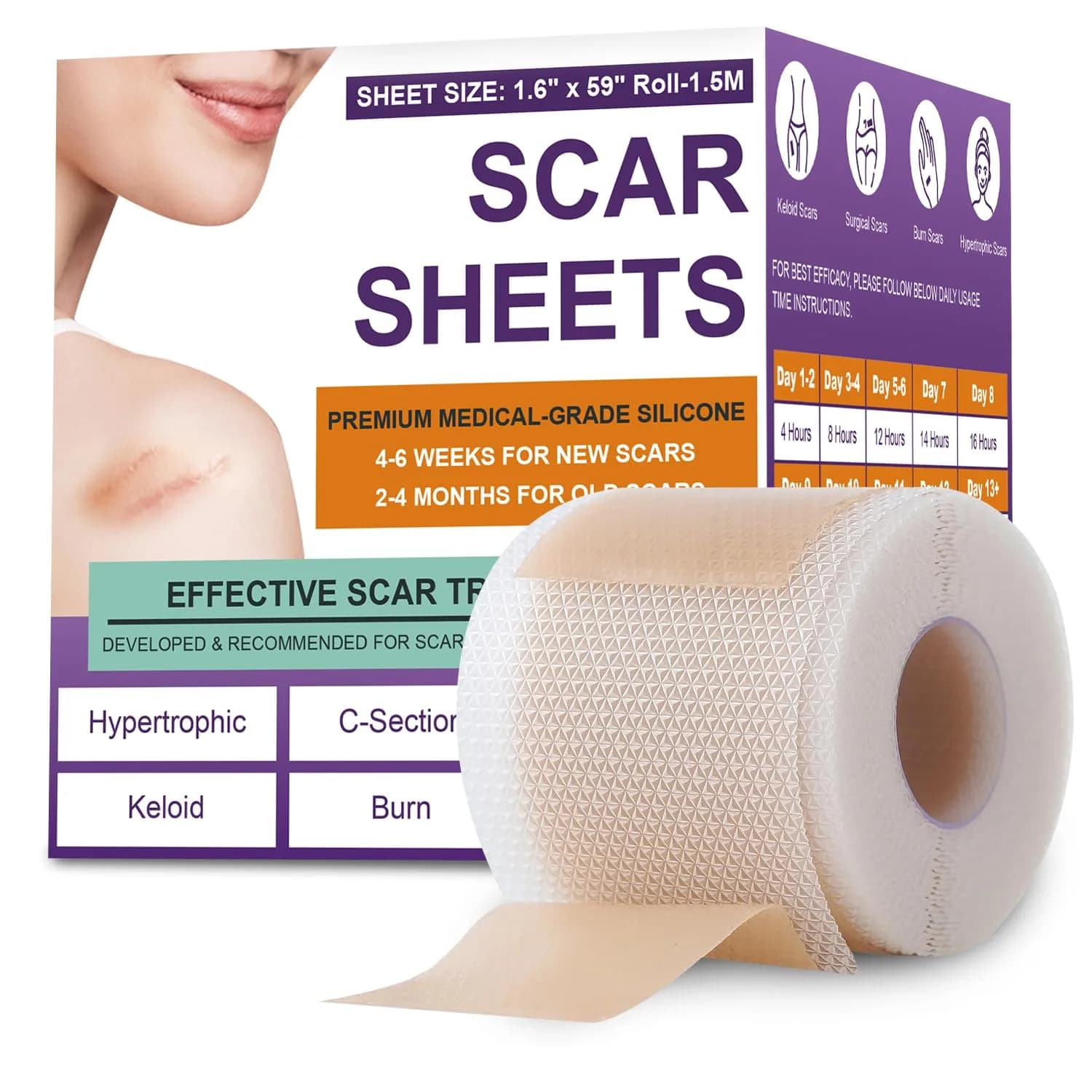 PSECICI Silicone Scar Sheets 1.5m (59") Beige | Medical Grade Scar Tape for Old & New Scars