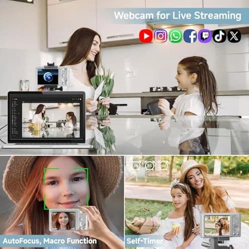 SMARTKLIK Digital Camera 44MP 4K FHD Silver | 16x Digital Zoom, 64GB SD Card Included thumbnail 4