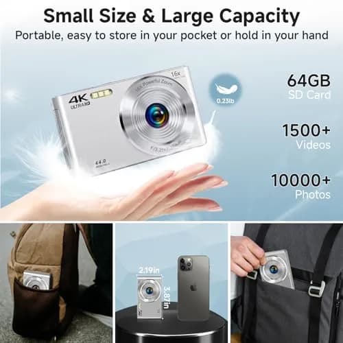 SMARTKLIK Digital Camera 44MP 4K FHD Silver | 16x Digital Zoom, 64GB SD Card Included thumbnail 5