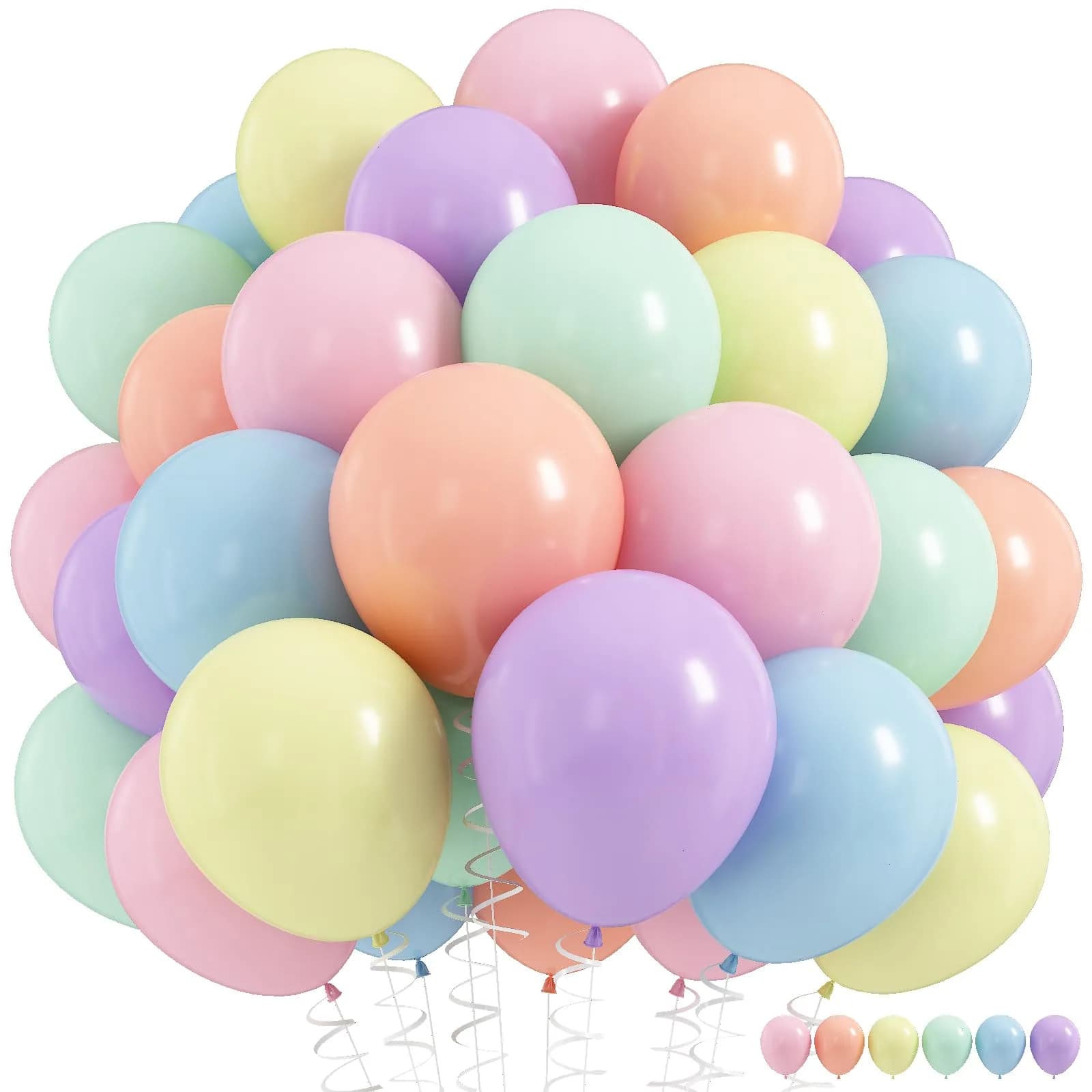 HILAVO Pastel Rainbow Balloons 60Pcs 12 Inch | Assorted Colors Latex Balloon for Party Decorations