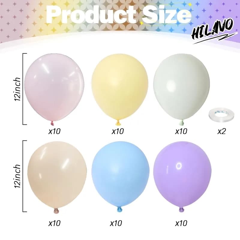 HILAVO Pastel Rainbow Balloons 60Pcs 12 Inch | Assorted Colors Latex Balloon for Party Decorations thumbnail 2