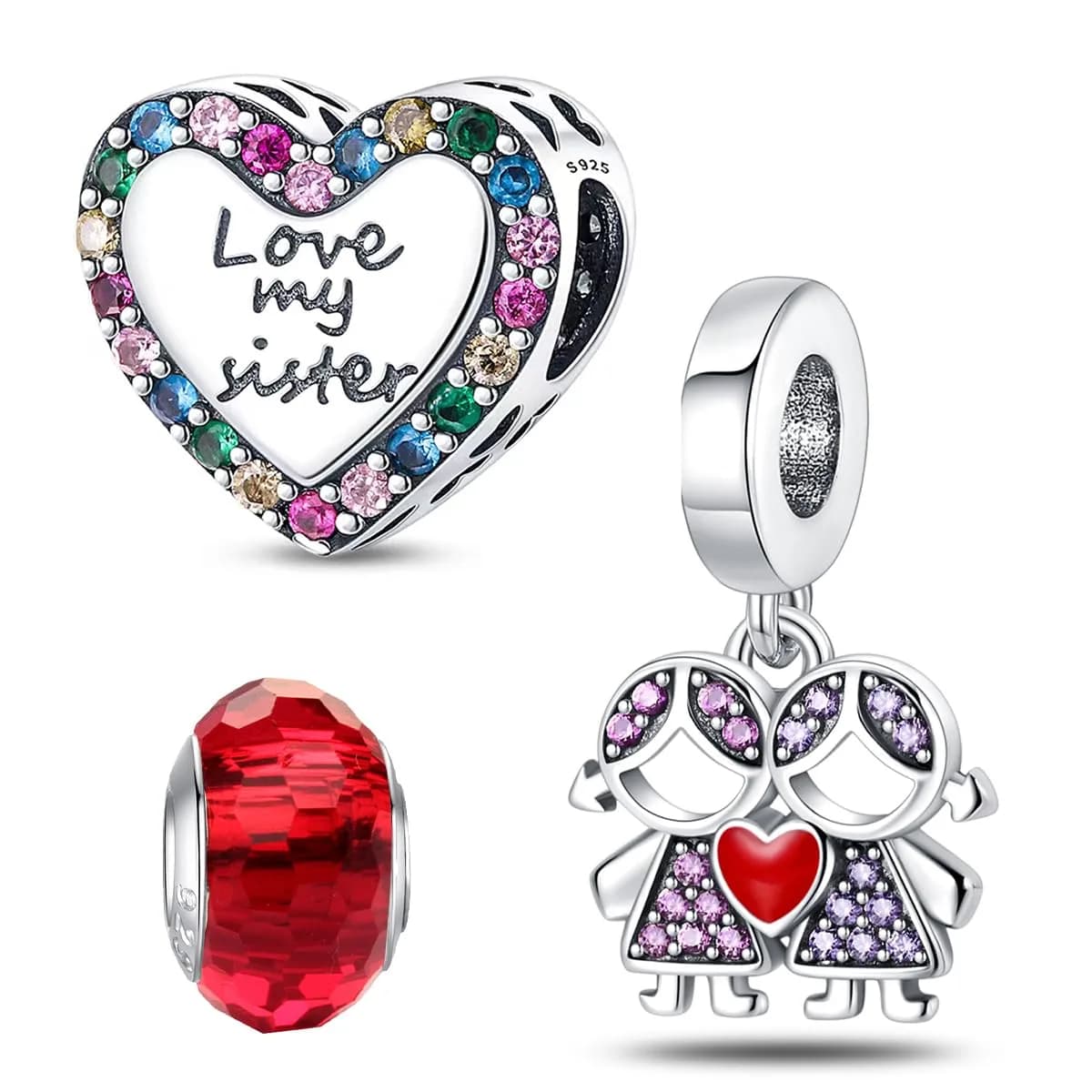 HappyStar 925 Sterling Silver Charms for Bracelets & Necklaces | Bead Pendants with Zircon (4.6mm, 5mm) | Gift for Couples & Sisters - main product image