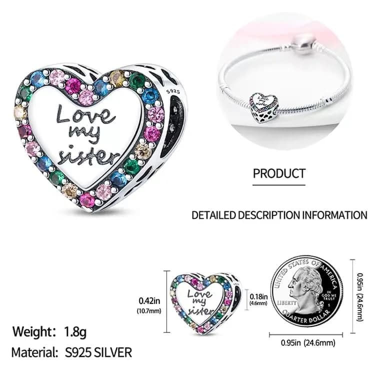 HappyStar 925 Sterling Silver Charms for Bracelets & Necklaces | Bead Pendants with Zircon (4.6mm, 5mm) | Gift for Couples & Sisters thumbnail 4