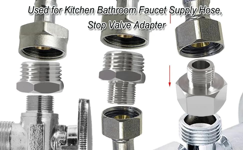 beduan 3/8" Comp Female to 1/2" G Male Stainless Steel Water Line Adapter Set (2-Pack) | Connects Old Shutoff Valves to Modern Faucet Supply Lines thumbnail 3