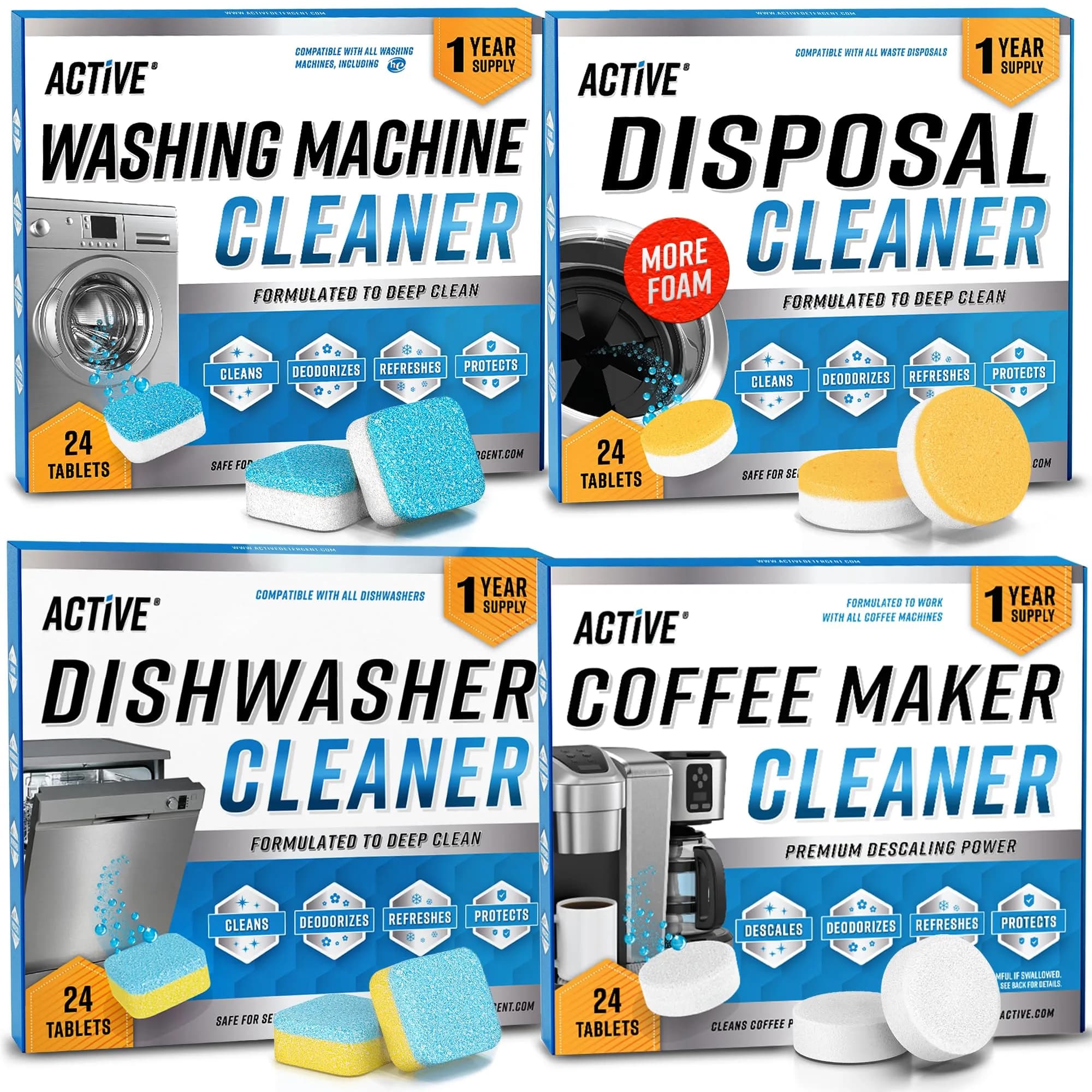 ACTIVE Washing Machine Cleaner Descaler Tablets | 48 Pack Value Size HE Front Loader & Top Load Washer — 96 Tabs