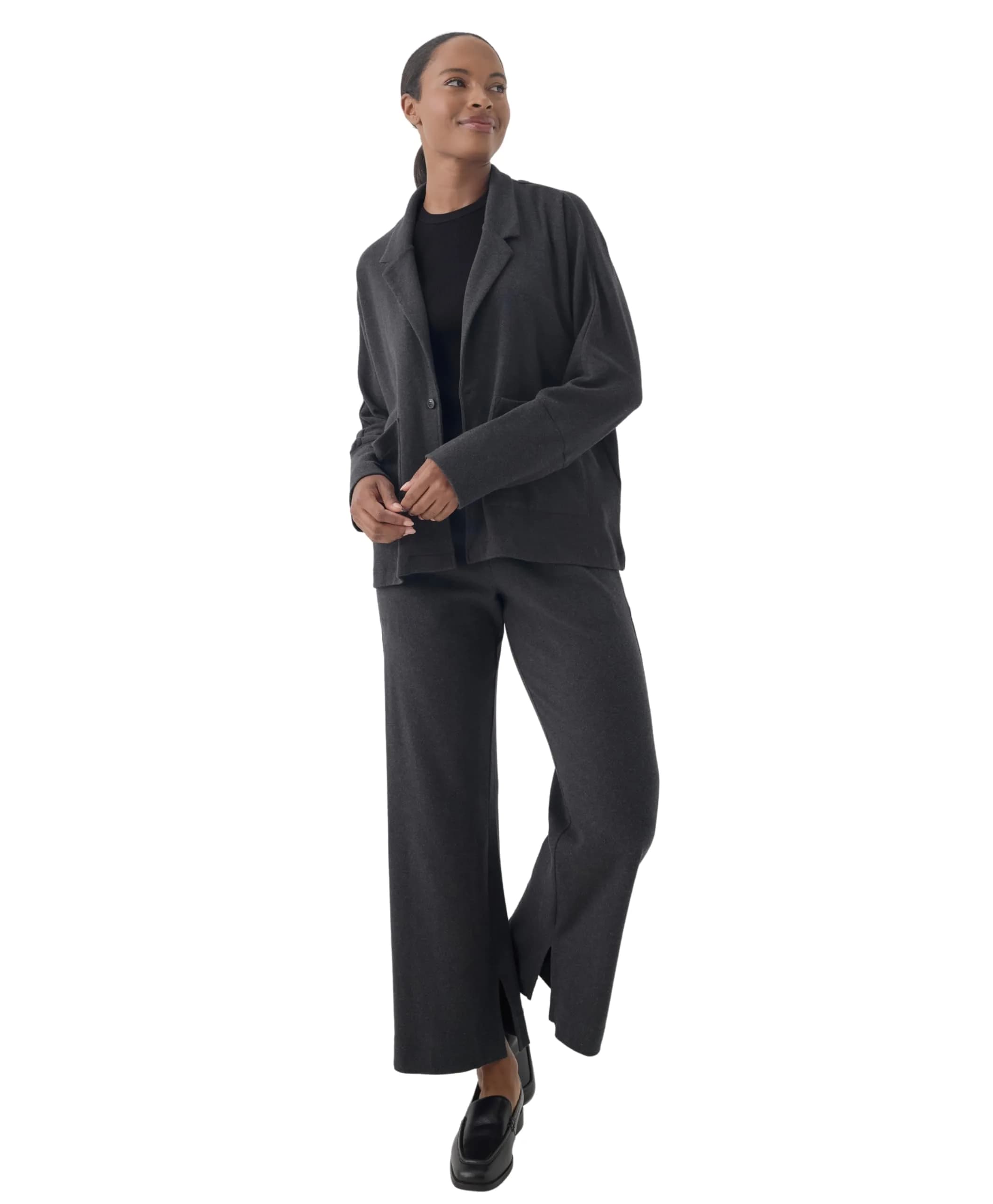 Pact Organic Cotton Women's Relaxed Blazer Charcoal Heather | Breathable, Sustainable Fit (70-120 chars) — Charcoal Heather / Medium