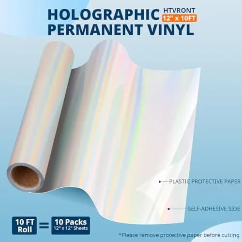 HTVRONT Holographic Silver Permanent Vinyl Roll 12" x 10FT | Easy Cut & Weed for Crafts thumbnail 5