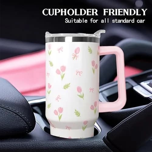 Ceovfoi 40 oz Tulip Bow Tumbler with Handle & Straw | Insulated Stainless Steel Flip Top Water Bottle thumbnail 8