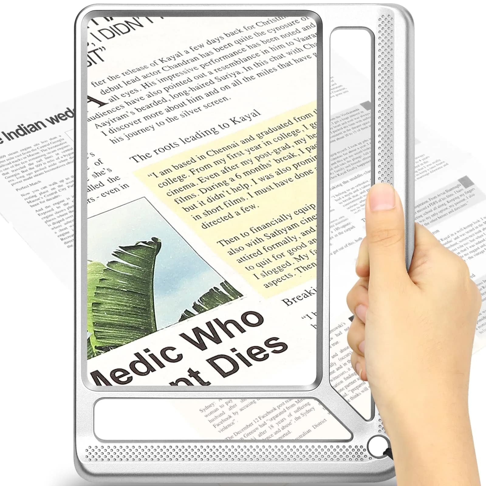 AKKYCVS 5X Full Page Magnifying Glass with Handle, 12.7cm x 17.8cm (5" x 7") Viewing Area | Lightweight Handheld Magnifier for Seniors & Low Vision
