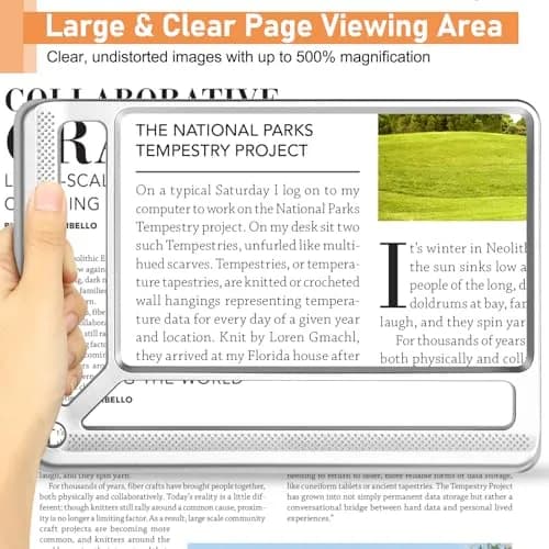 AKKYCVS 5X Full Page Magnifying Glass with Handle, 12.7cm x 17.8cm (5" x 7") Viewing Area | Lightweight Handheld Magnifier for Seniors & Low Vision thumbnail 2