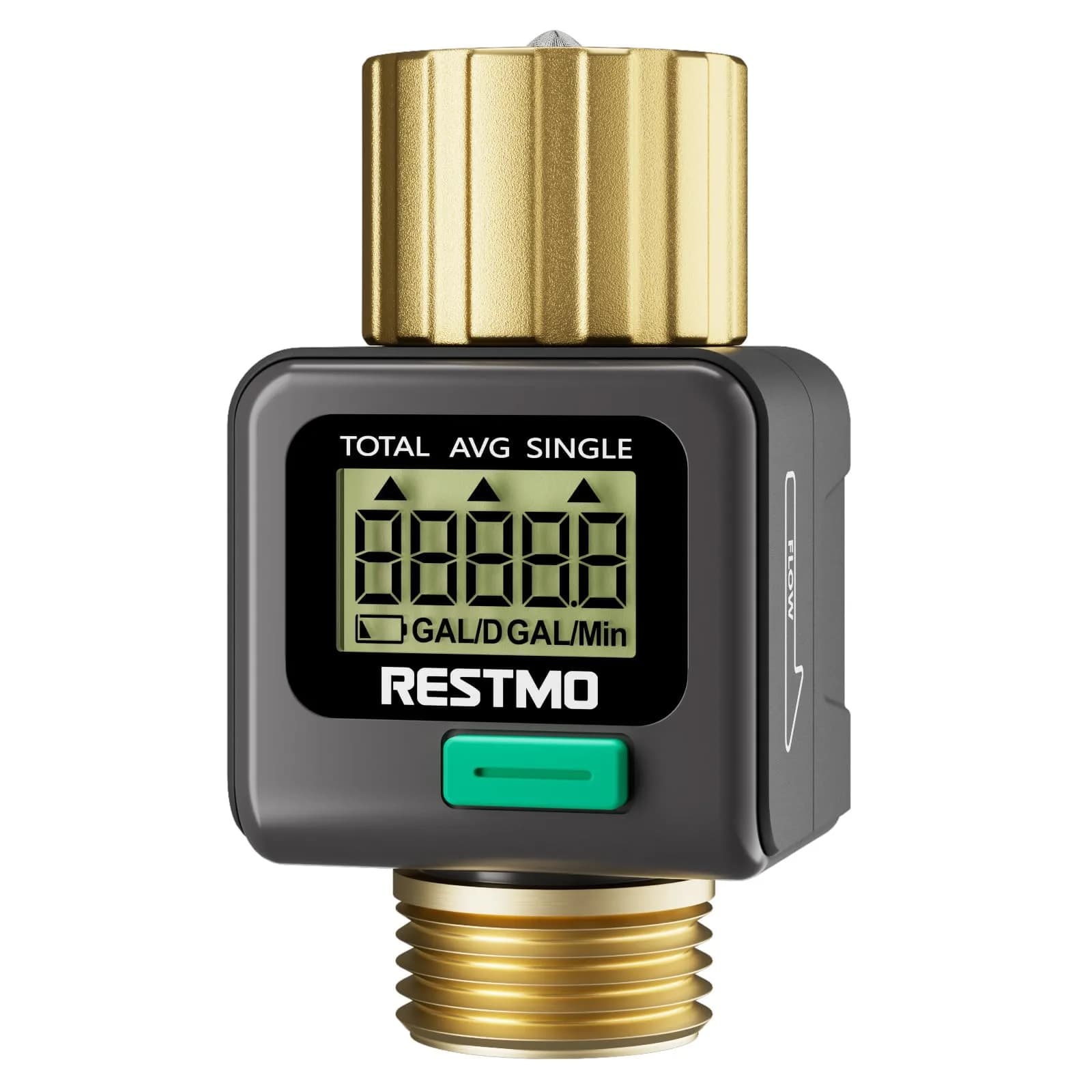 Restmo Water Flow Meter 2 Pack | 0.3-12 GPM (1-45.5 LPM) Flow Rate, 99999 Gal (99999 L) Max Consumption, IPX6 Waterproof — Gray