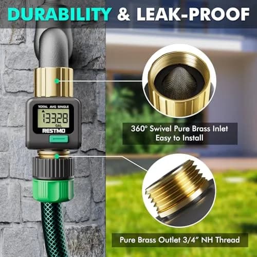 Restmo Water Flow Meter 2 Pack | 0.3-12 GPM (1-45.5 LPM) Flow Rate, 99999 Gal (99999 L) Max Consumption, IPX6 Waterproof thumbnail 2