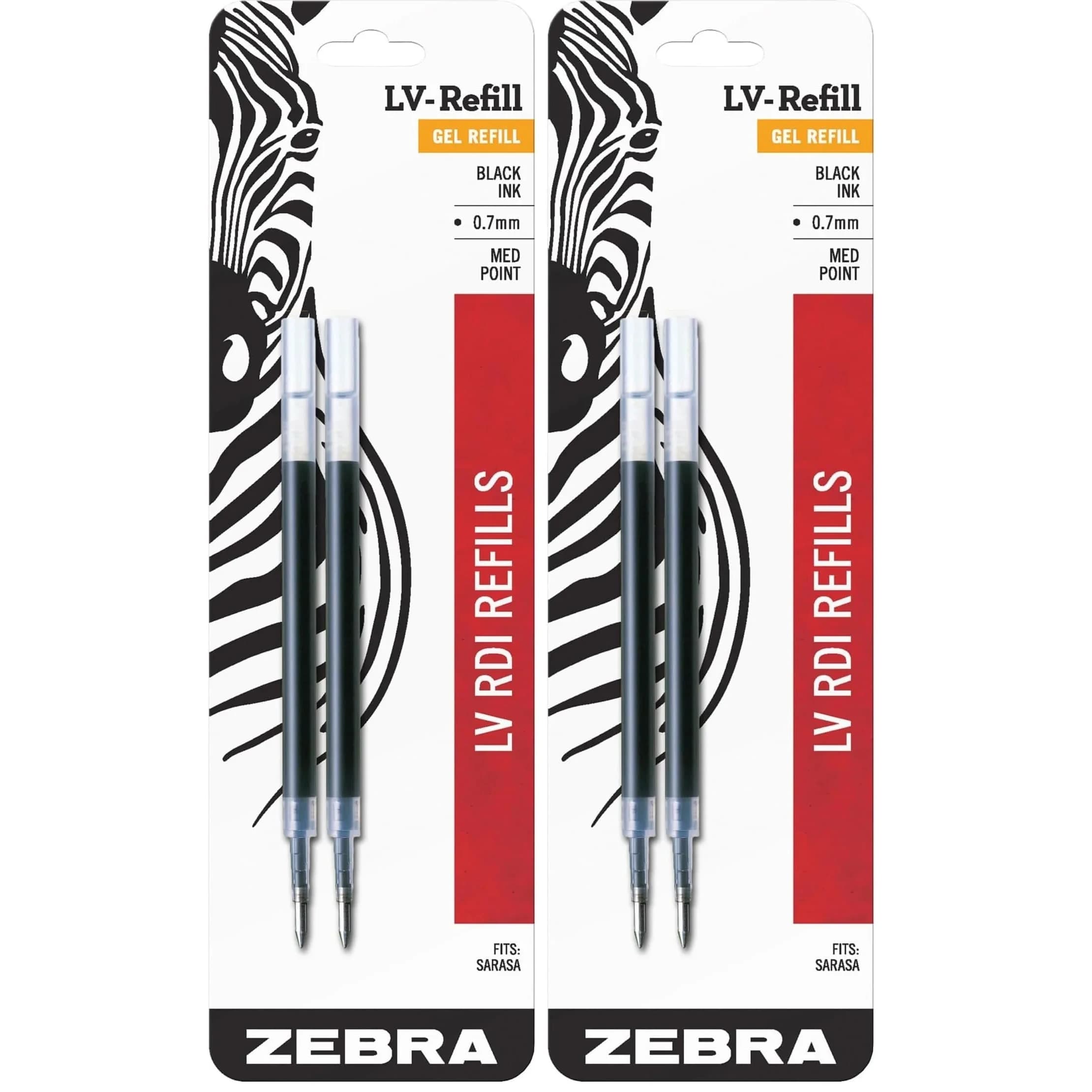 Zebra Pen LV-Refill for Gel Ink Pens, Medium Point, 0.7mm, Red Ink, 6-Pack | Smooth Ink Flow for Students & Office — Black