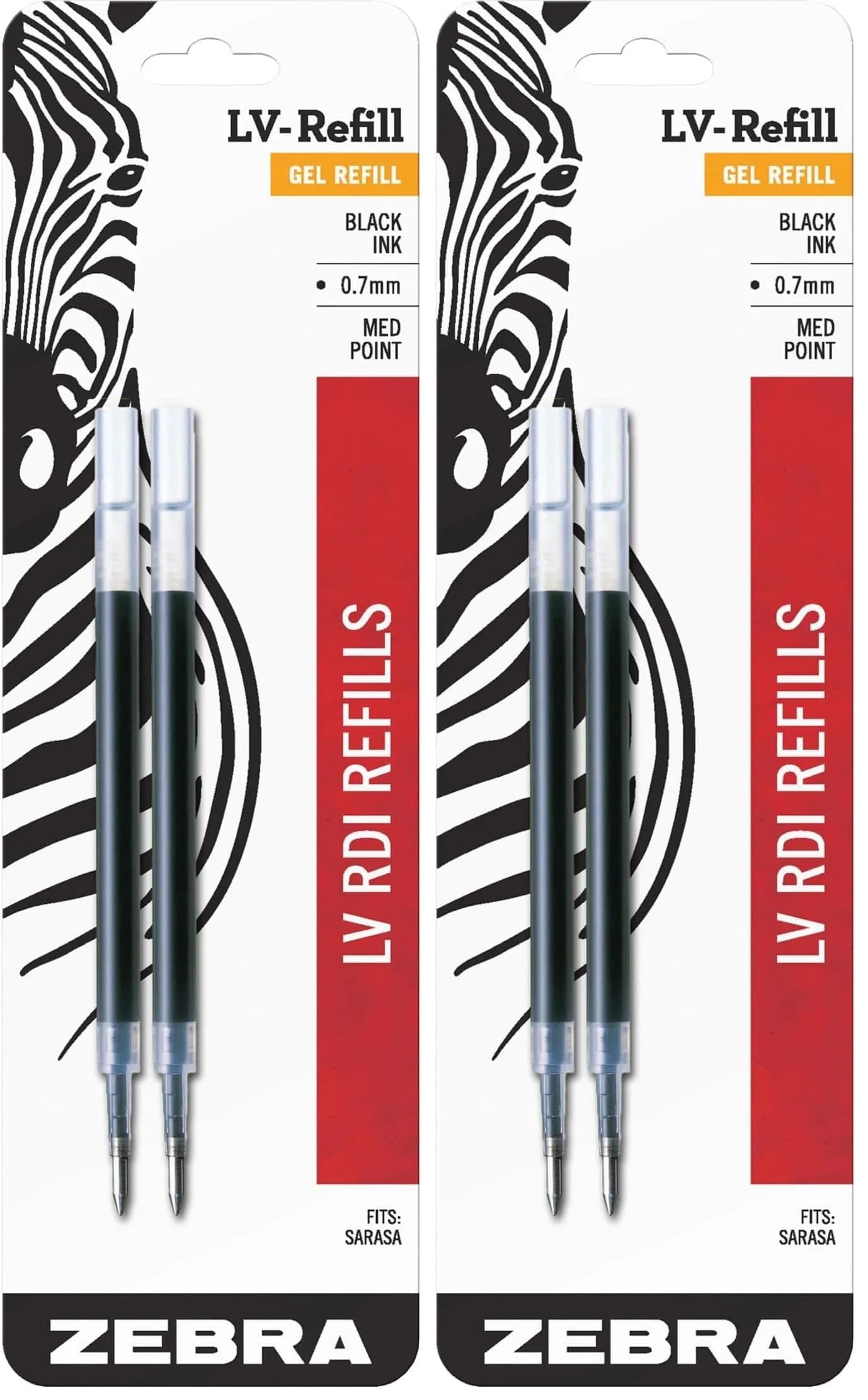 Zebra Pen LV-Refill for Gel Ink Pens, Medium Point, 0.7mm, Black Ink, 4 Count (Pack of 2) | Smooth Ink Flow for Students & Professionals — Black