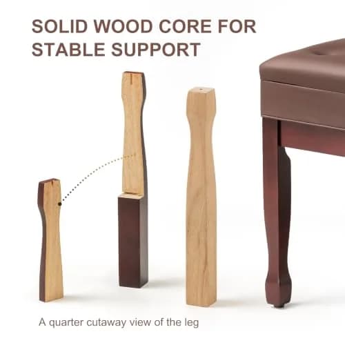 FILISITE Adjustable Height Piano Bench Stool with Music Storage (Brown) | 49cm-59cm Height Range thumbnail 5