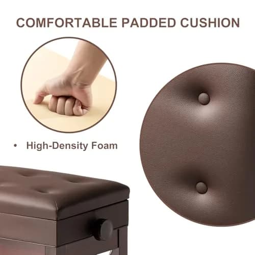 FILISITE Adjustable Height Piano Bench Stool with Music Storage (Brown) | 49cm-59cm Height Range thumbnail 6