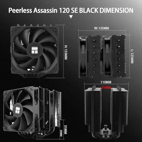 Thermalright Peerless Assassin 120 SE Black CPU Air Cooler 155mm | Dual 6 Heat Pipes, 1550RPM, AM4/AM5, Intel LGA 1700/115x/1200, No LED thumbnail 6