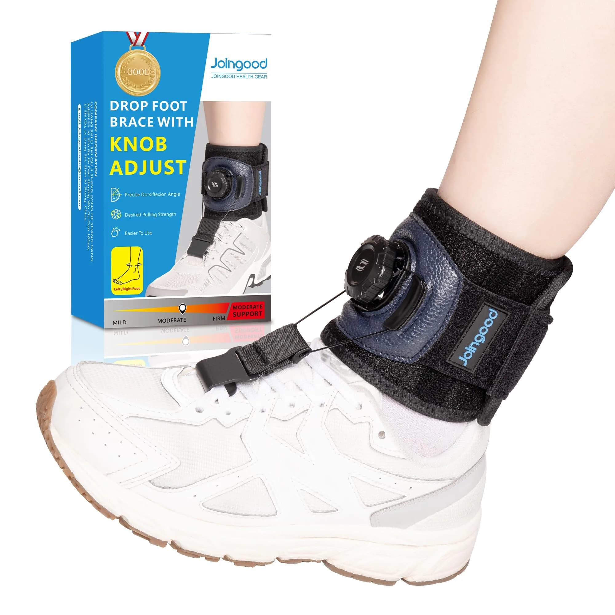joingood AFO Foot Drop Brace with Reel-Adjust Dorsiflexion Assist L/XL (35cm Calf Circumference) | Orthopedic Brace for Walking Support - main product image
