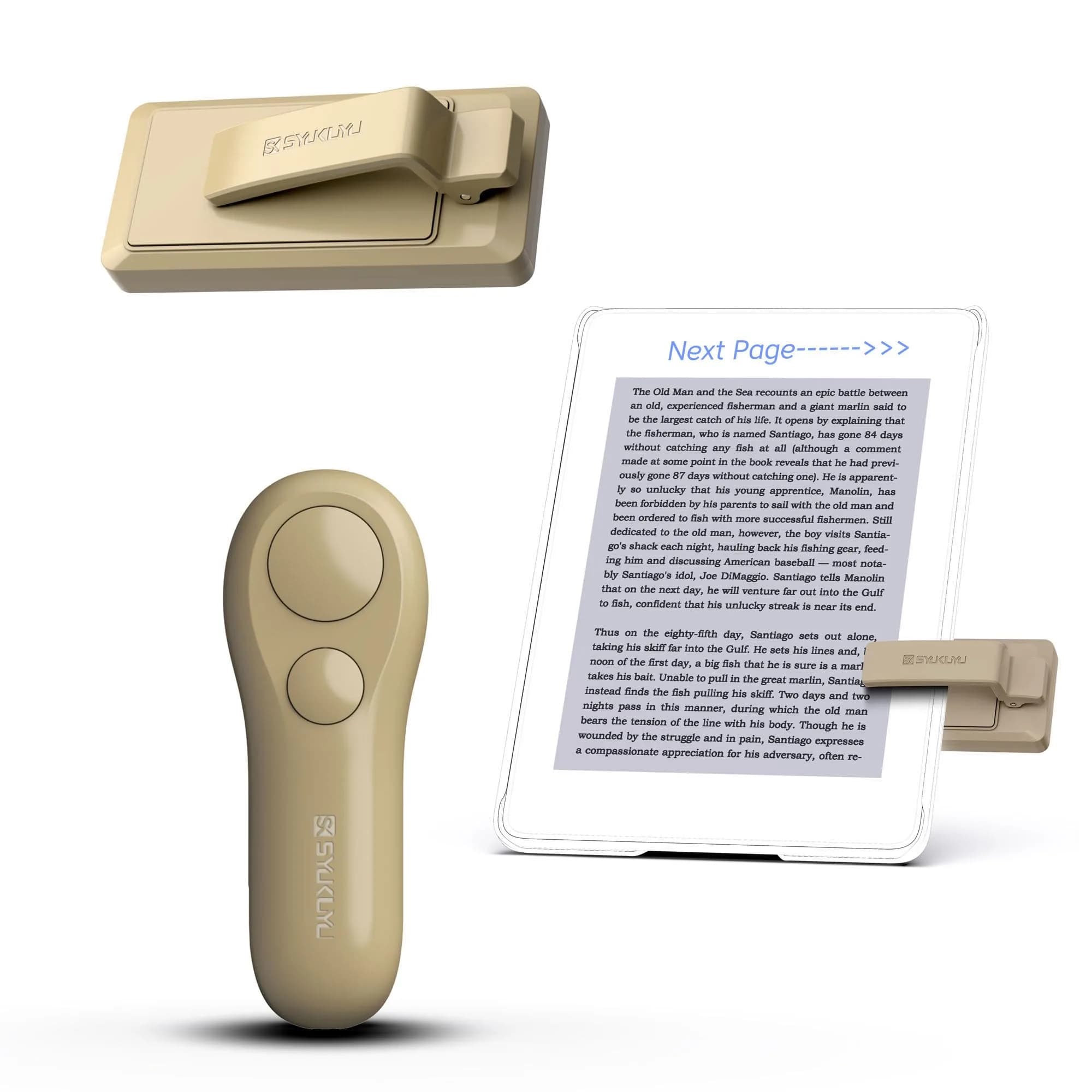 SK SYUKUYU RF Remote Page Turner for Kindle, iPad, Tablets & Phones | Light Brown, 30m Range