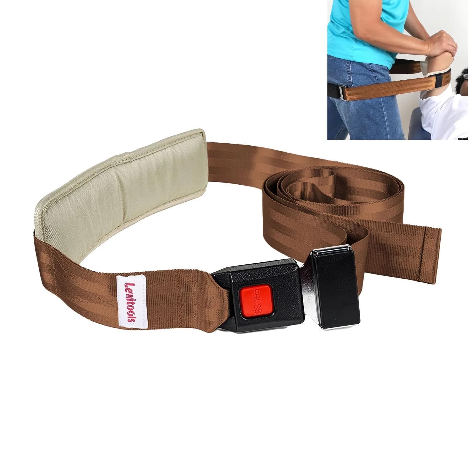 Lewitools Mobilization Belt with Adjustable Pad & Quick-Release Buckle | 300 cm (9.8 ft) Therapy Strap for Movement Practice — brown