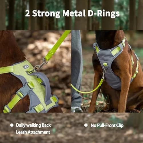 Huntboo Escape Proof Dog Harness with Lift Handle, Bright Green L | Breathable, Reflective, Adjustable Vest for Large Dogs thumbnail 6