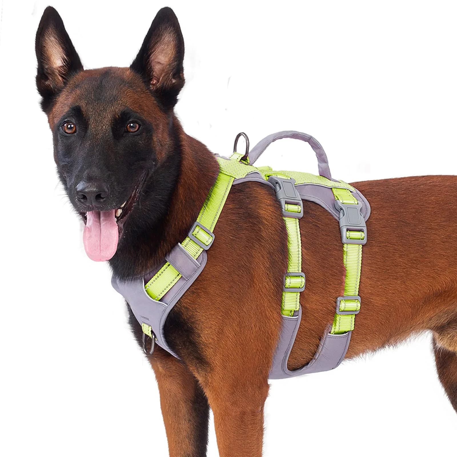 Huntboo Escape Proof Dog Harness with Handle, Lavender Purple, Size S | No-Pull, Breathable, Reflective, Adjustable Lift Harness for Small, Medium, Large Dogs — Bright Green / Large