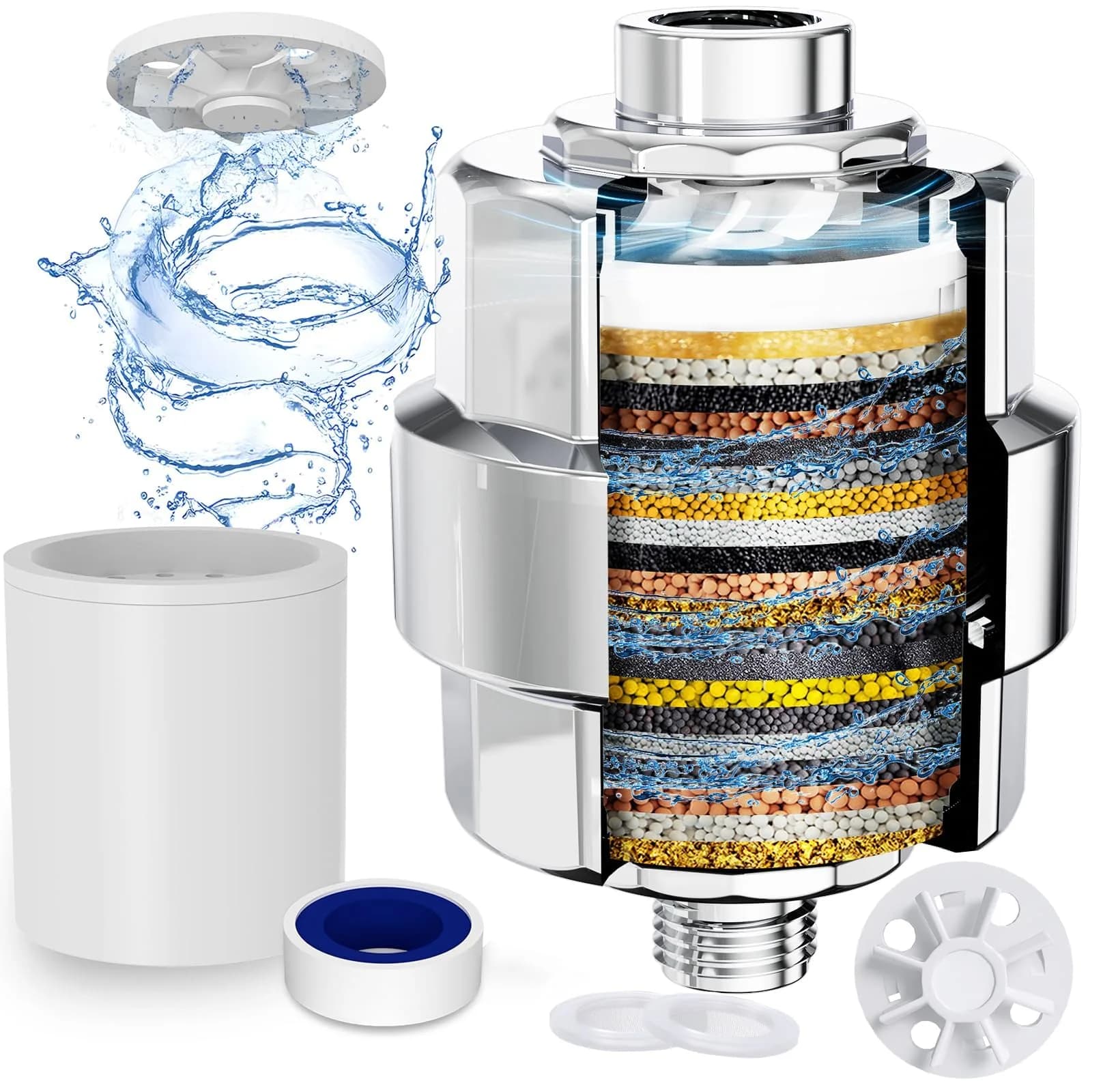 EMBATHER 20 Stage Shower Filter for Hard Water, 1 Cartridge, Chrome | 12,000 Gallons Filtered Water