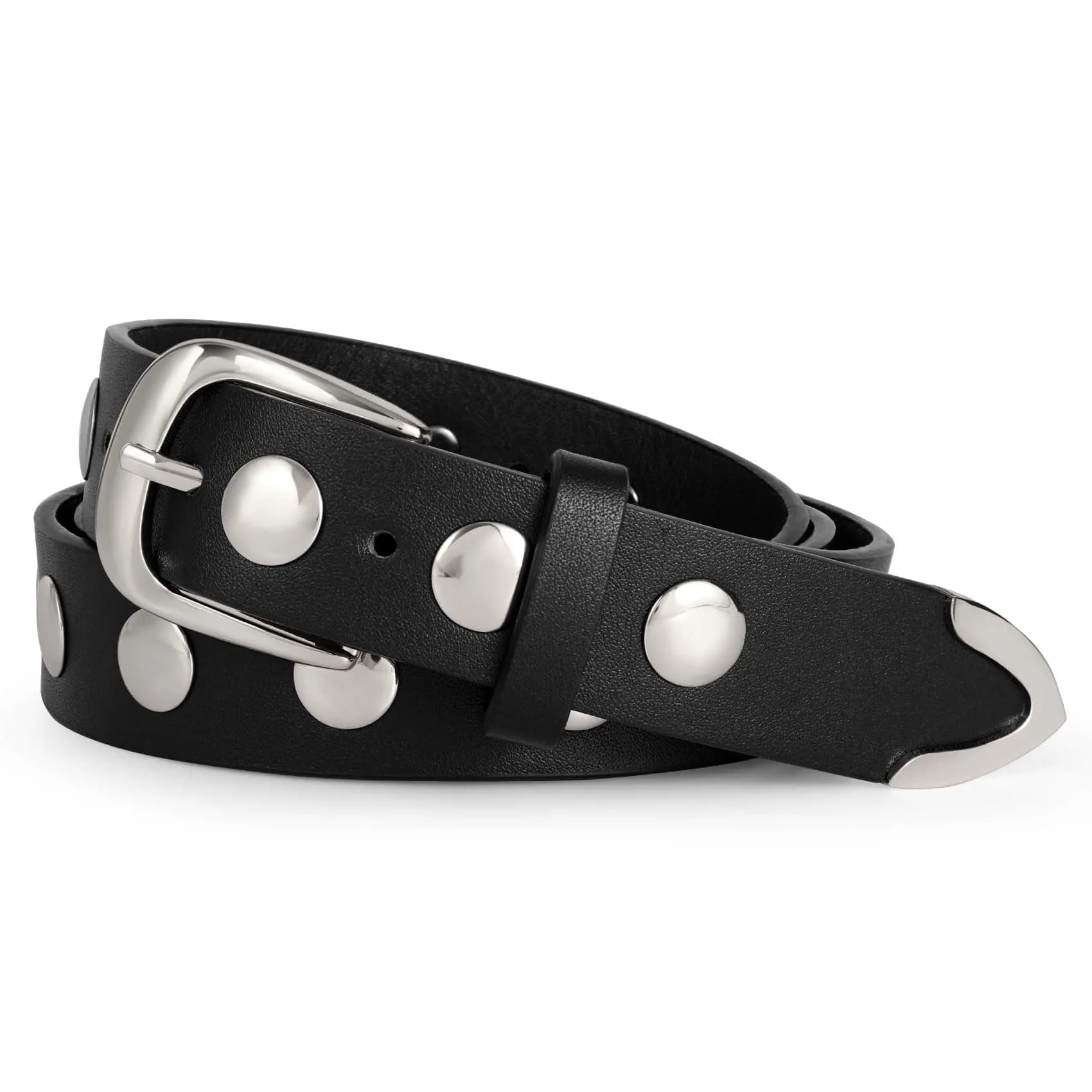 WERFORU Women's Studded Leather Belt with Gold Buckle for Jeans & Dresses, 31"-35" Waist Adjustable | Punk Fashion Accessory