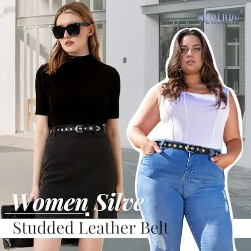 WERFORU Women's Studded Leather Belt with Gold Buckle for Jeans & Dresses, 31"-35" Waist Adjustable | Punk Fashion Accessory thumbnail 3