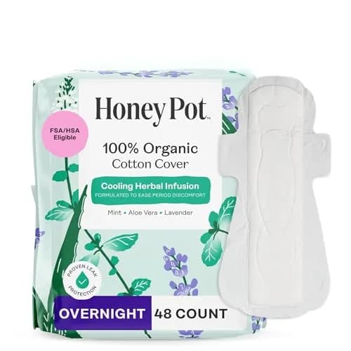 The Honey Pot Company Cooling Herbal Overnight Pads 48 Count (1.7 kg) | Gynecologist & Dermatologist Tested thumbnail 1