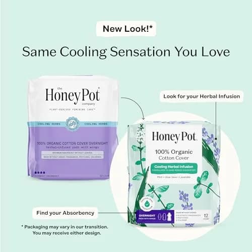The Honey Pot Company Cooling Herbal Overnight Pads 48 Count (1.7 kg) | Gynecologist & Dermatologist Tested thumbnail 2
