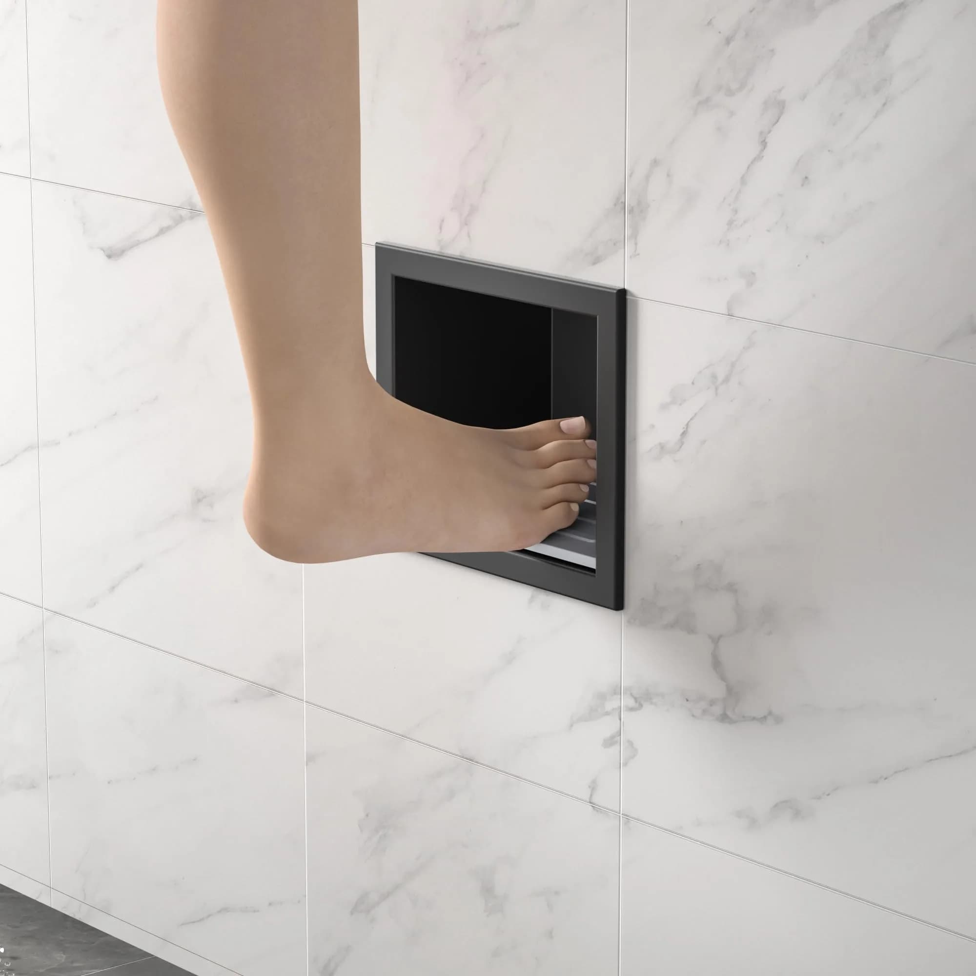 Bernkot Shower Niche, Wall Shower Stool Niche for Bathroom | Rustproof AISI 304 Steel, No Tile Needed — Matte Black / 4.8'' x 6''
