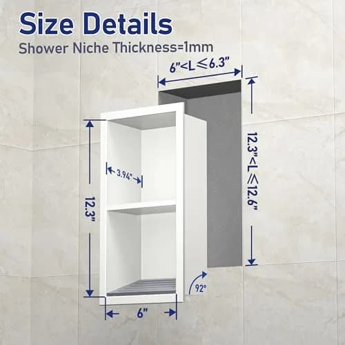 Bernkot Shower Niche, Wall Shower Stool Niche for Bathroom | Rustproof AISI 304 Steel, No Tile Needed thumbnail 7