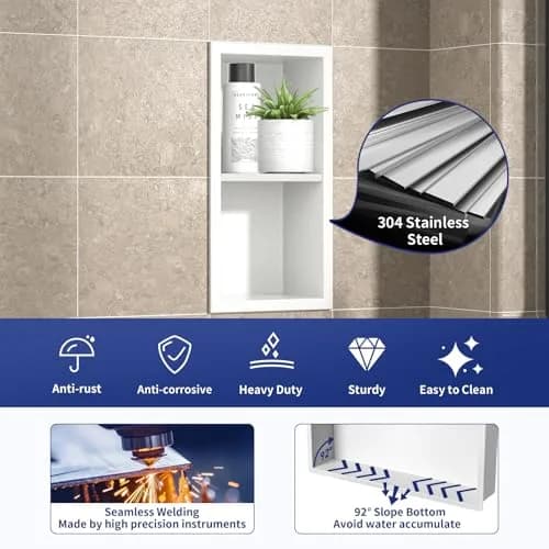 Bernkot Shower Niche, Wall Shower Stool Niche for Bathroom | Rustproof AISI 304 Steel, No Tile Needed thumbnail 2