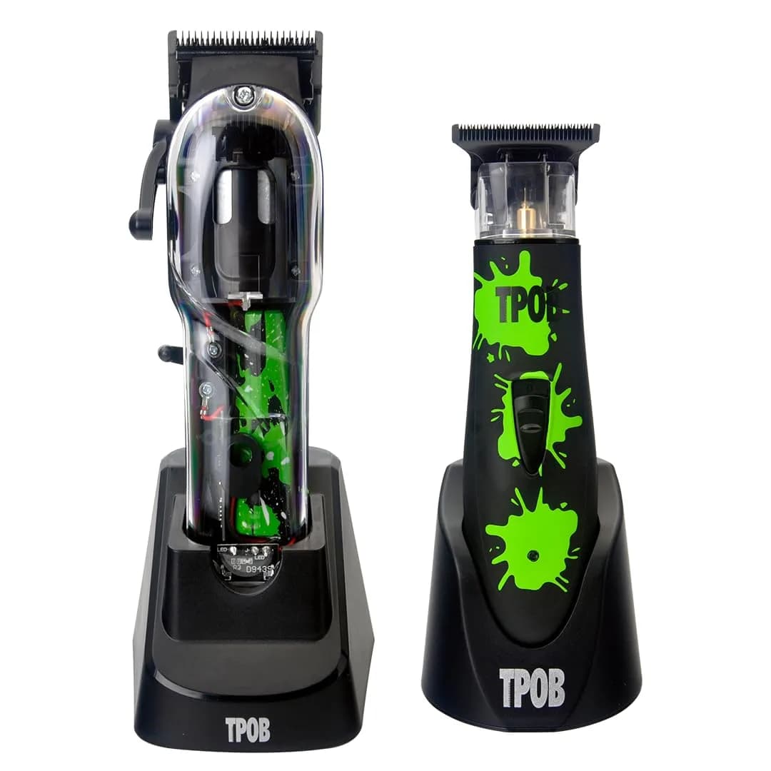 TPOB Slime 2 Hair Clipper and Trimmer Set Black SPLATT Pack | Professional Cordless Rotary Motor 6800 RPM — Black Splatt Pack