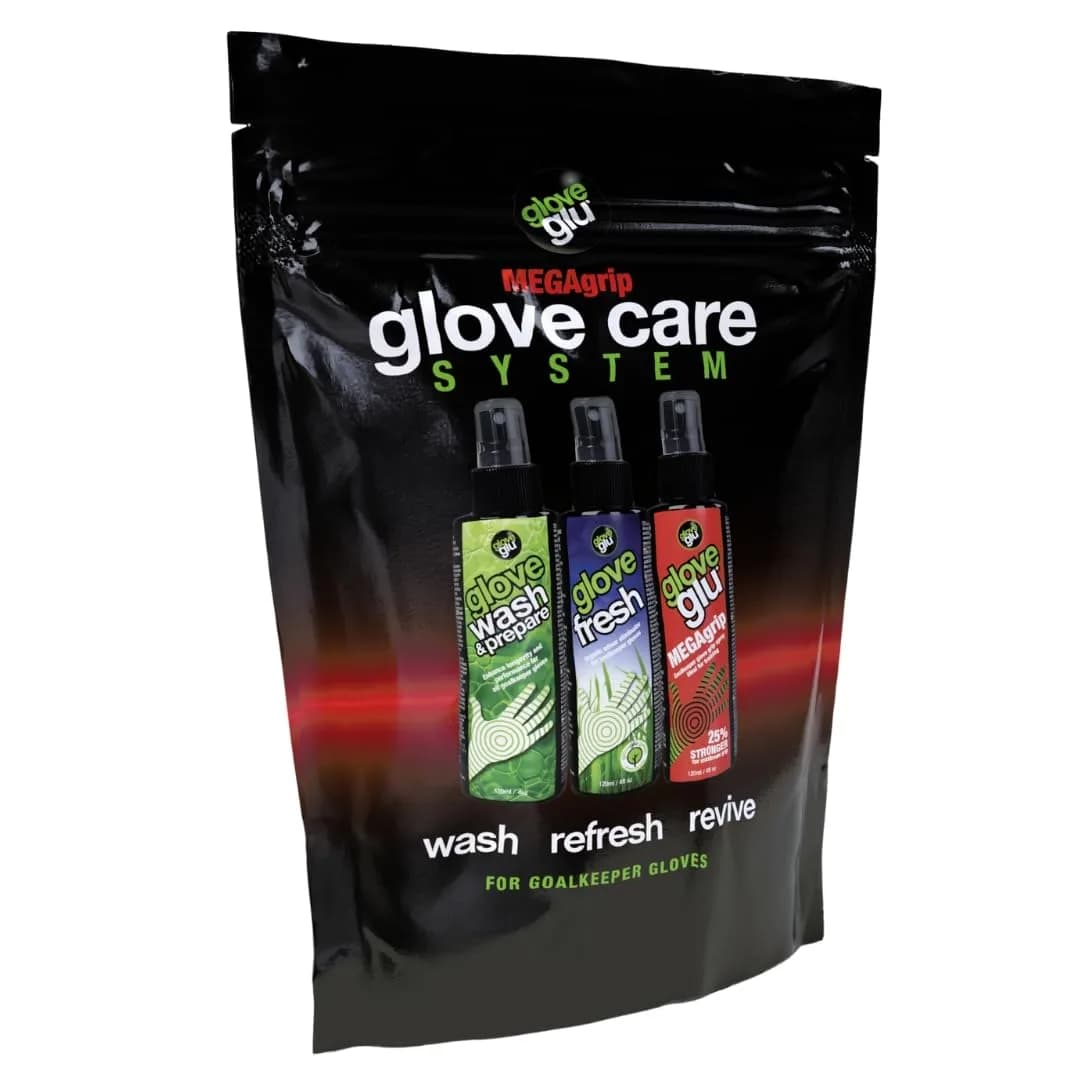 gloveglu Glove Care System Bundle | Premium Wash, Fresh Deodorizer & MEGAgrip Spray 4.05 fl oz Each | Goalkeeper Glove Cleaning & Grip Revival System (Pack of 3) — 4.06 Fl Oz