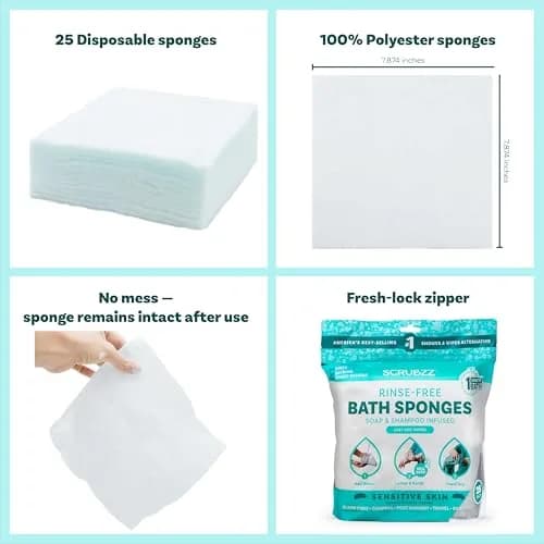 Scrubzz Sensitive Skin Rinse-Free Bathing Wipes 25 Count (19.8cm x 19.8cm) | Hypoallergenic & pH-Balanced for Gentle Cleansing thumbnail 2