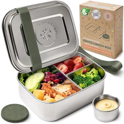 Eversusely Stainless Steel Bento Box + Condiment Container Sage 800ml (27oz) | Leakproof Lunch Box for Indian Meals thumbnail 1