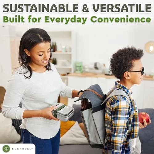 Eversusely Stainless Steel Bento Box + Condiment Container Sage 800ml (27oz) | Leakproof Lunch Box for Indian Meals thumbnail 4