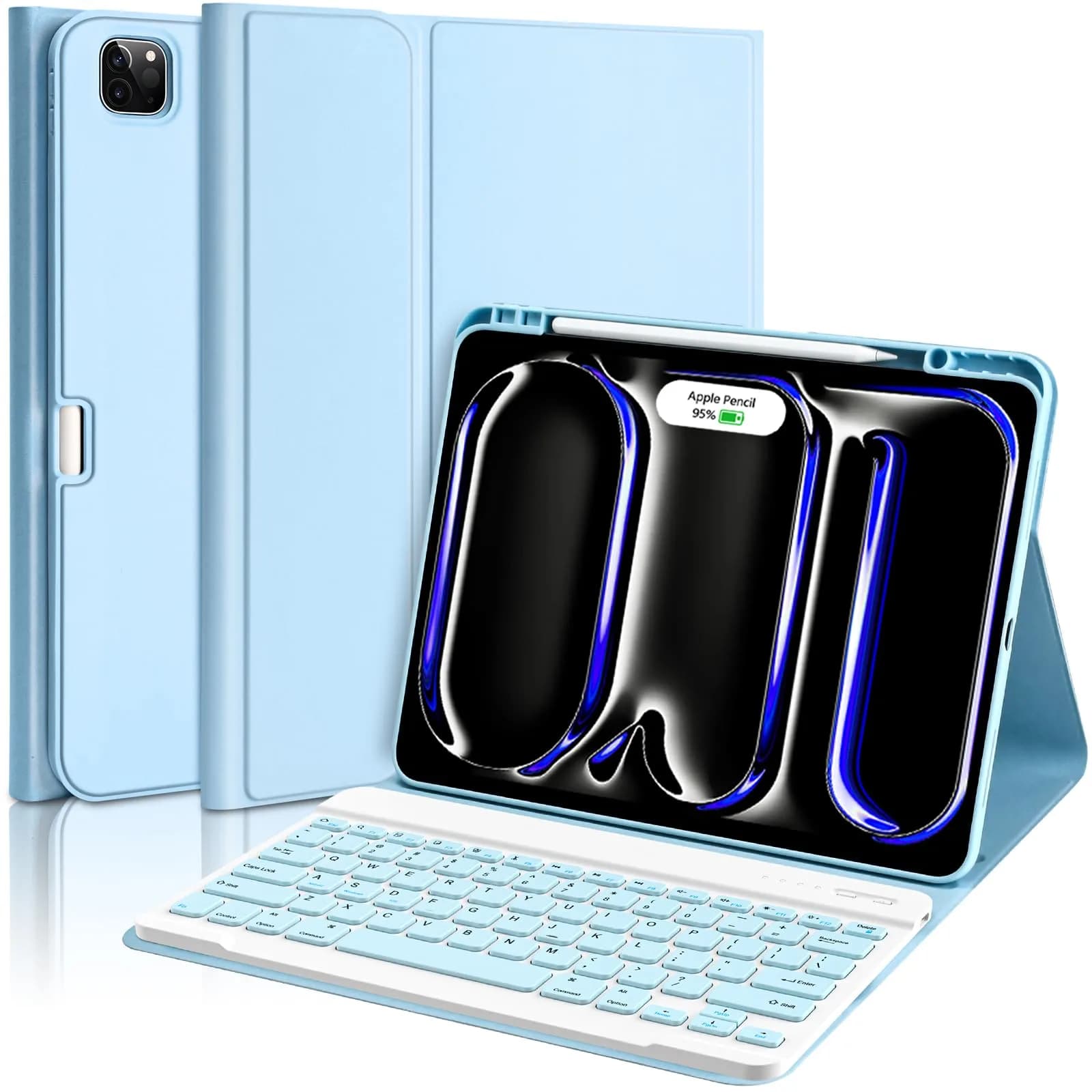 aMZCaSE Magnetic Keyboard Case for iPad Pro 13" (M5/M4) 2024-2025 | Detachable Folio with Pencil Holder — Light Blue