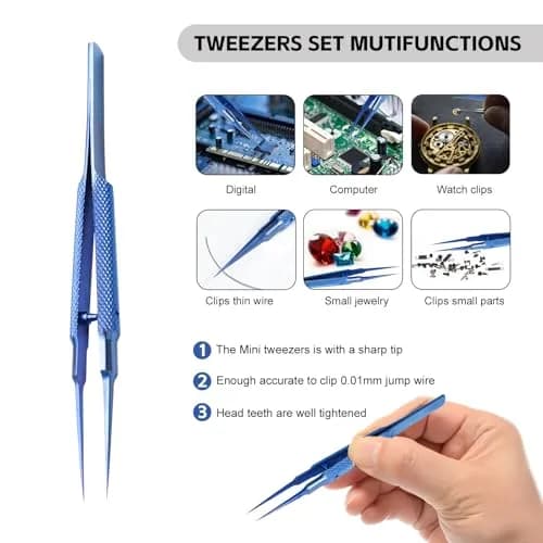 WEDOFIX Micro Precision Tweezers 10.8 cm (4.25'') Deep Blue | Fine Tip Anti-magnetic for Electronics & Jewelry thumbnail 5
